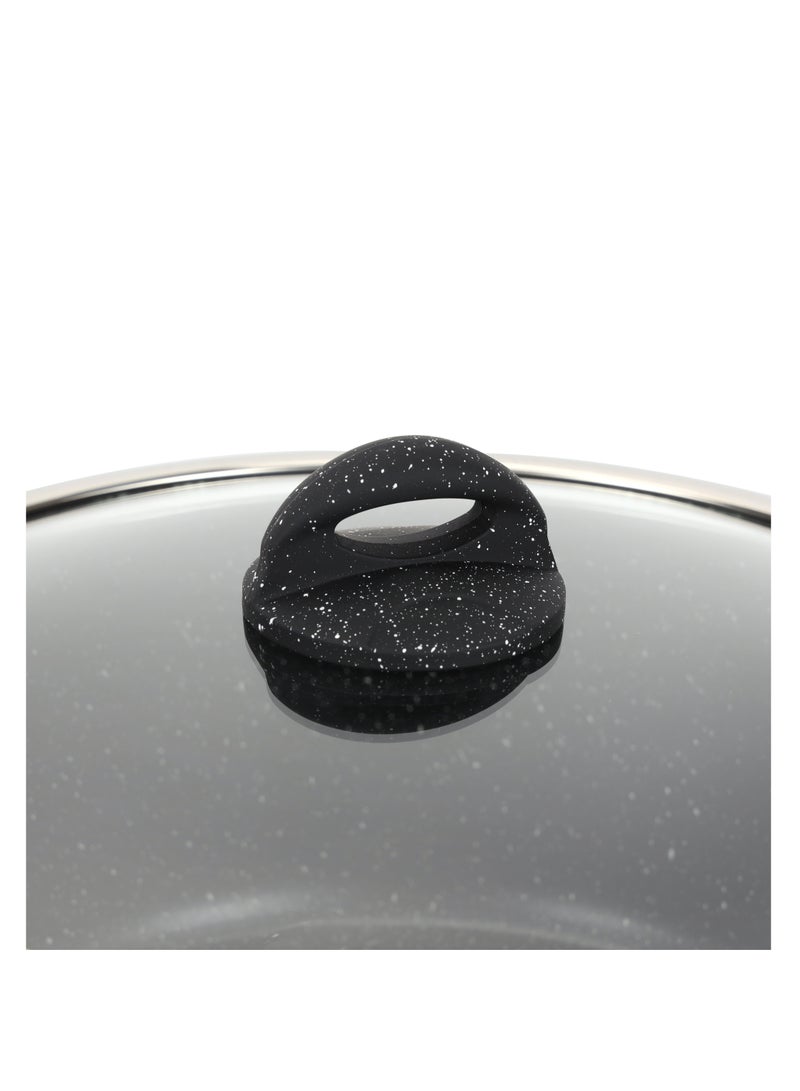 Royalford 30 cm Smart Granite Series Casserole- RF11868/ Forged Aluminium Cookware with Nonstick Granite Coating, Compatible with Induction, Hot Plate, Halogen, Ceramic, Gas Cooktops/ with Glass Lid and Soft Touch Handles, Perfect for Cooking Stews, Curries, Soups, Rice, Etc. Black 30 cm