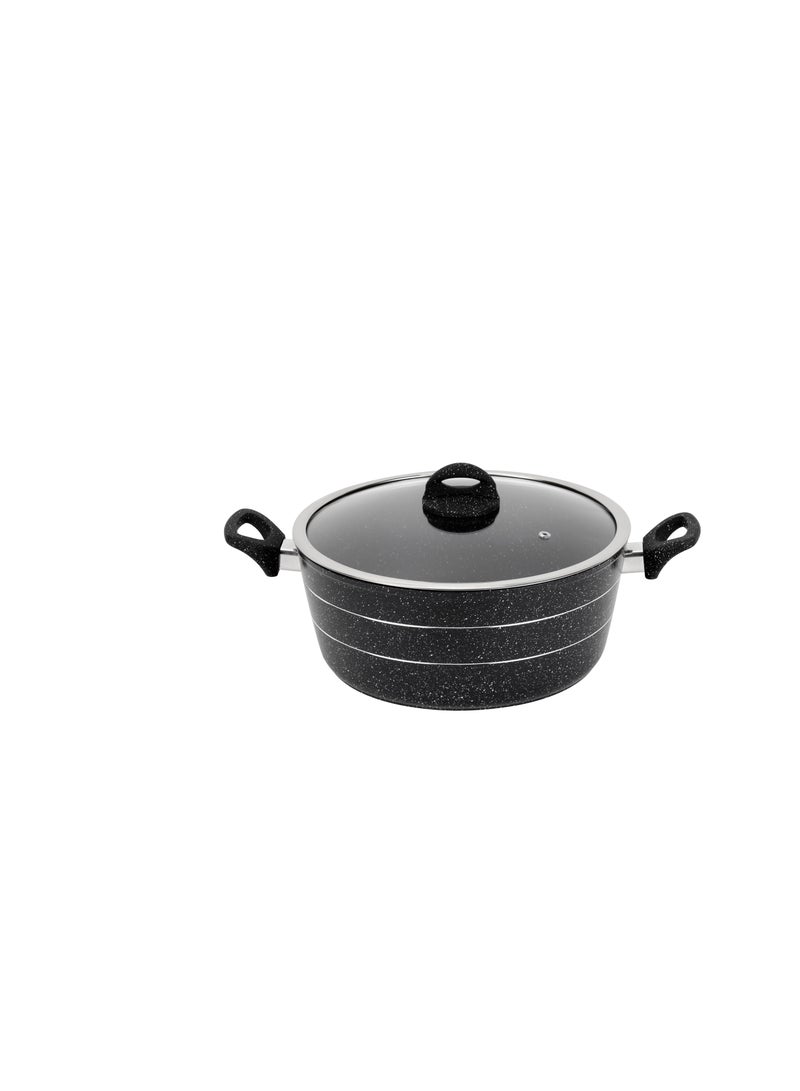 Royalford 30 cm Smart Granite Series Casserole- RF11868/ Forged Aluminium Cookware with Nonstick Granite Coating, Compatible with Induction, Hot Plate, Halogen, Ceramic, Gas Cooktops/ with Glass Lid and Soft Touch Handles, Perfect for Cooking Stews, Curries, Soups, Rice, Etc. Black 30 cm