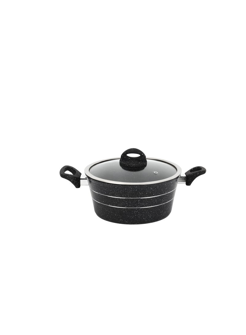 Royalford 24 cm Smart Granite Series Casserole- RF11865/ Forged Aluminium Cookware with Nonstick Granite Coating, Compatible with Induction, Hot Plate, Halogen, Ceramic, Gas Cooktops/ with Glass Lid and Soft Touch Handles, Perfect for Cooking Stews, Curries, Soups, Rice, Etc. Black 24 cm