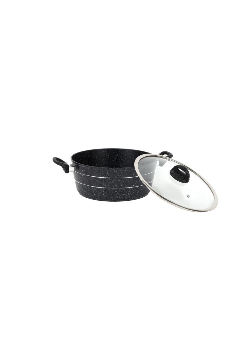 Royalford 24 cm Smart Granite Series Casserole- RF11865/ Forged Aluminium Cookware with Nonstick Granite Coating, Compatible with Induction, Hot Plate, Halogen, Ceramic, Gas Cooktops/ with Glass Lid and Soft Touch Handles, Perfect for Cooking Stews, Curries, Soups, Rice, Etc. Black 24 cm