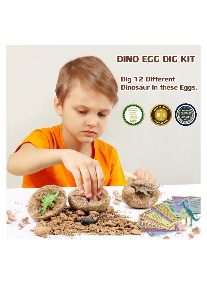 Dinosaur Eggs Dig Kit 12 Pack Discover Different Dinos Archaeology And Paleontology Toy Dino Egg Excavation Stem Toys For Boys Girls Kids Gift, Multiple, Awer23, Children One Size