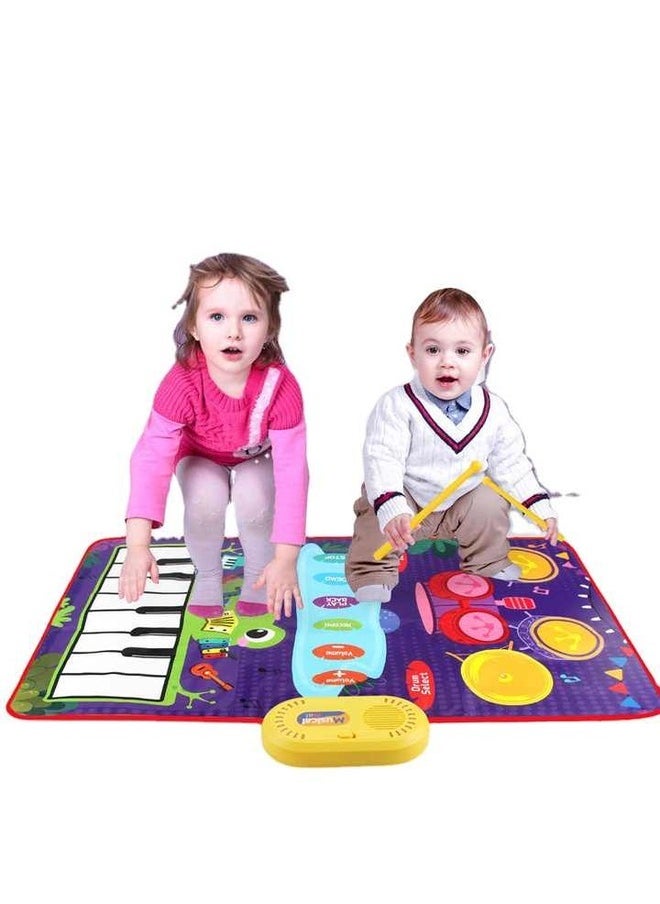 3-in-1 Toddler Musical Play Blanket Piano Keyboard, Drum Mat with Sticks, Animal Touch Play Pad Baby Toys for 12-18 Months