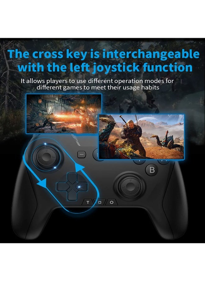 Bluetooth Controller Wireless Gamepad for Switch/Mac/PC/Phone, Remote Game Controller with Custom Programmable Button/Wake Up/Turbo/Screenshot/Gyro Axis, Type-C Rechargeable 15H Long Playtime, Black