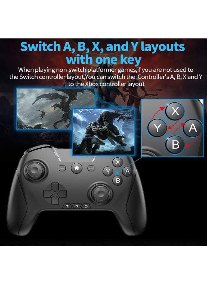 Bluetooth Controller Wireless Gamepad for Switch/Mac/PC/Phone, Remote Game Controller with Custom Programmable Button/Wake Up/Turbo/Screenshot/Gyro Axis, Type-C Rechargeable 15H Long Playtime, Black