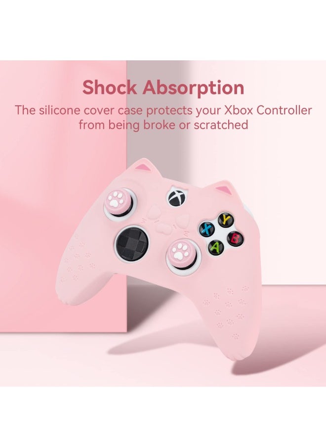 Cat Paw Controller Skin Grips Set Anti-Slip Silicone Protective Cover Skin Case Compatible with Xbox Series X Controller with 2 Thumb Grip Caps and 1 Sticker (Pink)