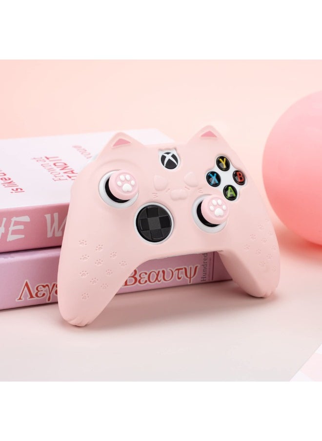 Cat Paw Controller Skin Grips Set Anti-Slip Silicone Protective Cover Skin Case Compatible with Xbox Series X Controller with 2 Thumb Grip Caps and 1 Sticker (Pink)