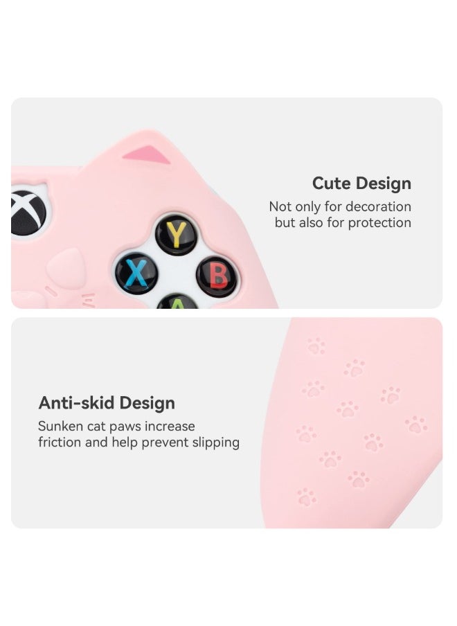 Cat Paw Controller Skin Grips Set Anti-Slip Silicone Protective Cover Skin Case Compatible with Xbox Series X Controller with 2 Thumb Grip Caps and 1 Sticker (Pink)