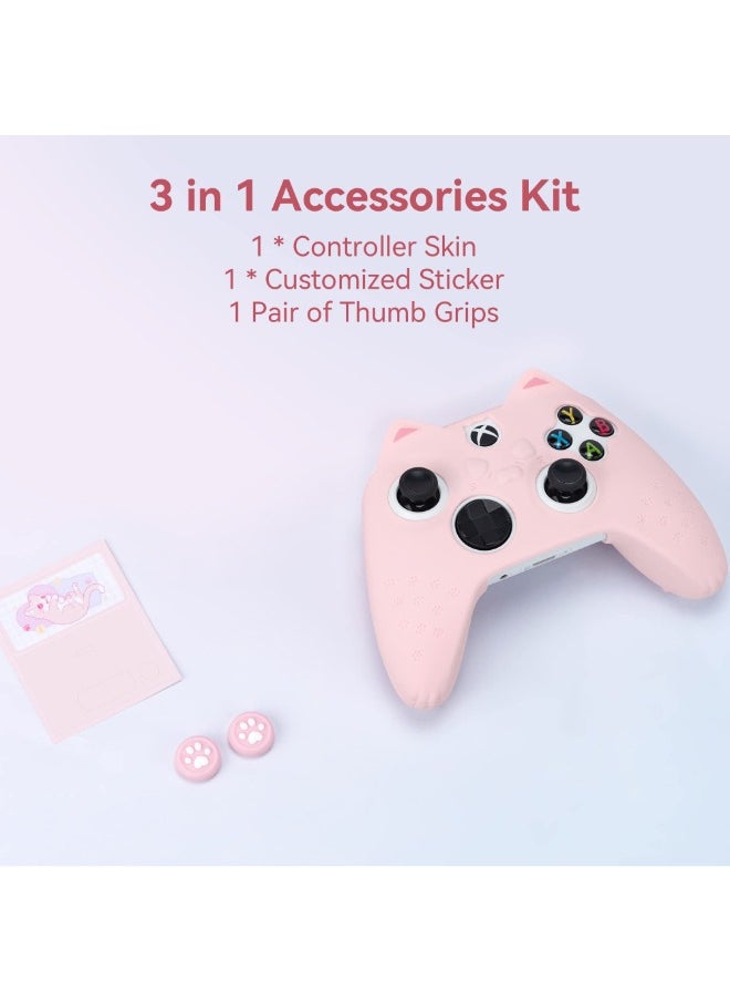 Cat Paw Controller Skin Grips Set Anti-Slip Silicone Protective Cover Skin Case Compatible with Xbox Series X Controller with 2 Thumb Grip Caps and 1 Sticker (Pink)