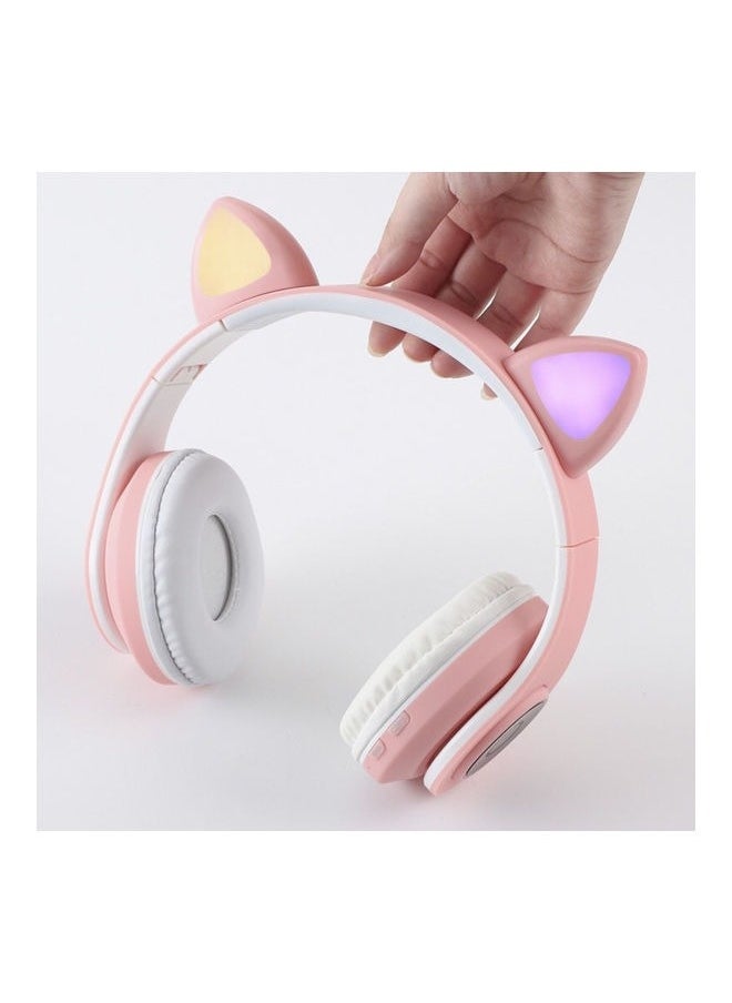 Headset Wireless Bluetooth 5.0 headset Adjustable stereo headset Cute Cat's ears (Steamed cat-ear shaped bread) wireless headset