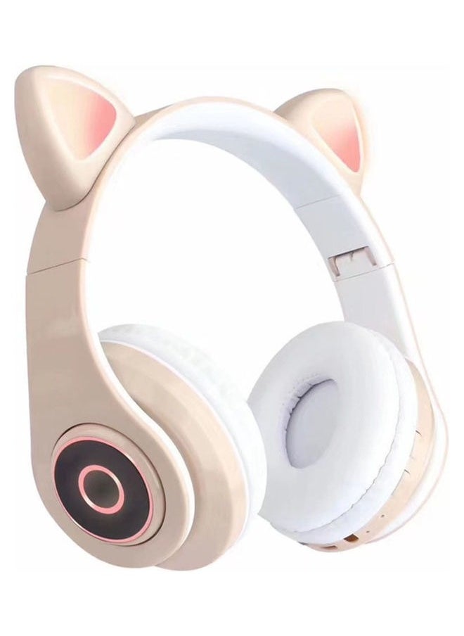 Headset Wireless Bluetooth 5.0 headset Adjustable stereo headset Cute Cat's ears (Steamed cat-ear shaped bread) wireless headset