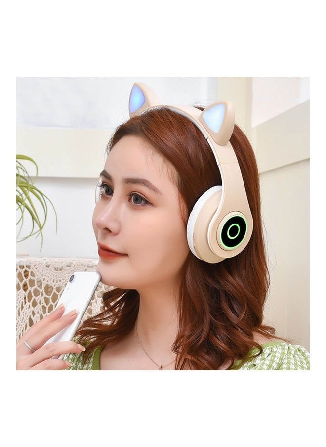 Headset Wireless Bluetooth 5.0 headset Adjustable stereo headset Cute Cat's ears (Steamed cat-ear shaped bread) wireless headset