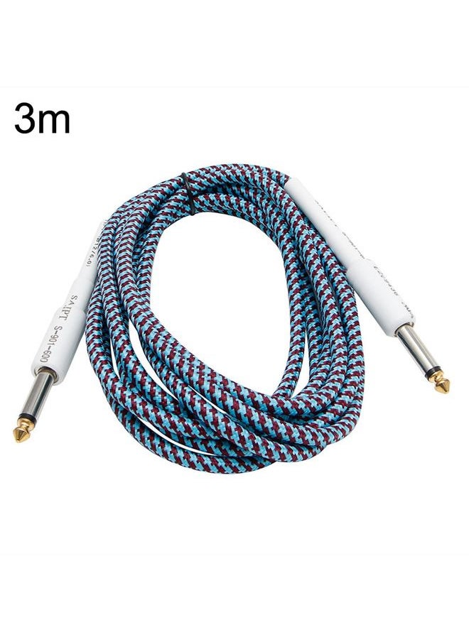 JT001 Male To Male 6.35mm Audio Cable Noise Reduction Folk Bass Instrument Cable, Length: 3m(Blue)