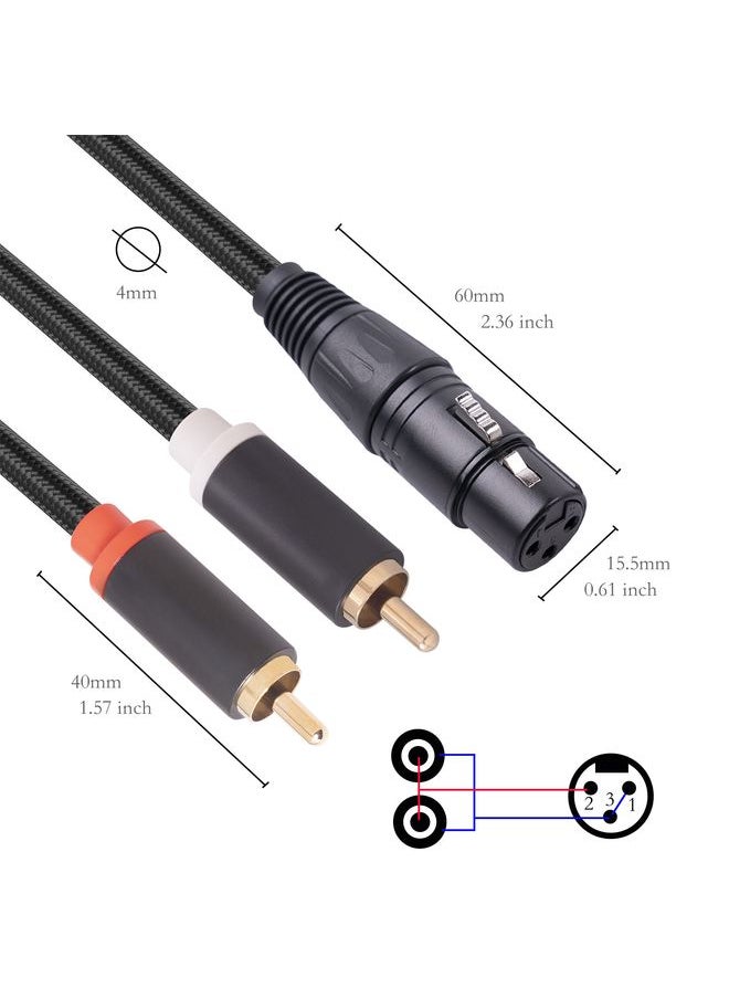 RCA20 XLR Female to Dual RCA Y-Splitter Audio Cable, Length:1m