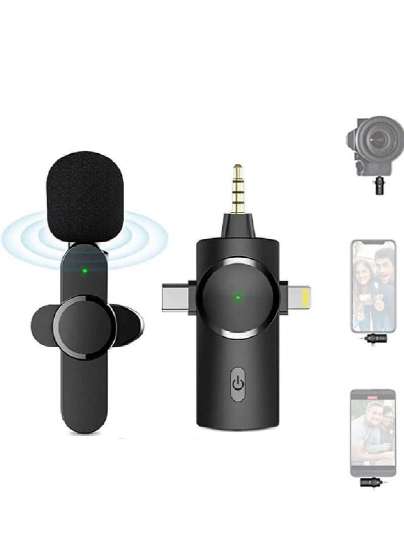 Wireless Lavalier Microphone – 3-in-1 Plug-and-Play Lapel Mic for iPhone, iPad, Android, and Camera Recording