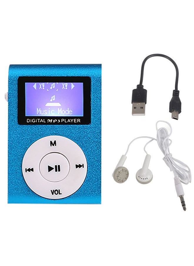 Mini Lavalier Metal MP3 Music Player with Screen, Style: with Earphone+Cable(Blue)