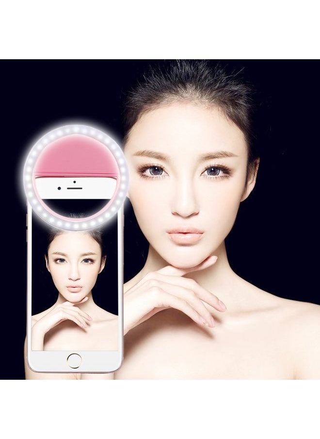 Charging Selfie Beauty Light, For iPhone, Galaxy, Huawei, Xiaomi, LG, HTC and Other Smart Phones with Adjustable Clip & USB Cable(Pink)