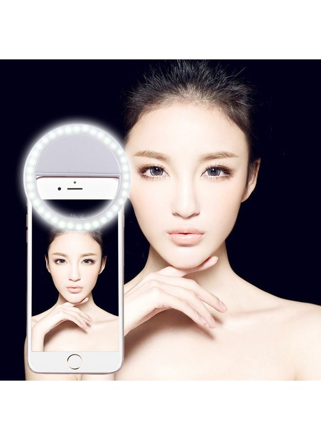 Charging Selfie Beauty Light, For iPhone, Galaxy, Huawei, Xiaomi, LG, HTC and Other Smart Phones with Adjustable Clip & USB Cable(White)