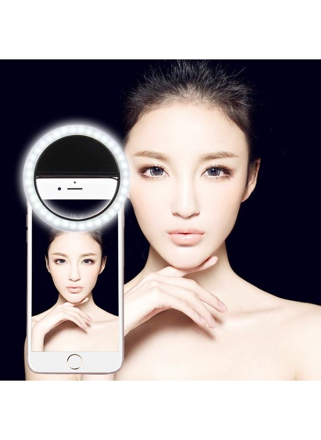 Charging Selfie Beauty Light, For iPhone, Galaxy, Huawei, Xiaomi, LG, HTC and Other Smart Phones with Adjustable Clip & USB Cable(Black)