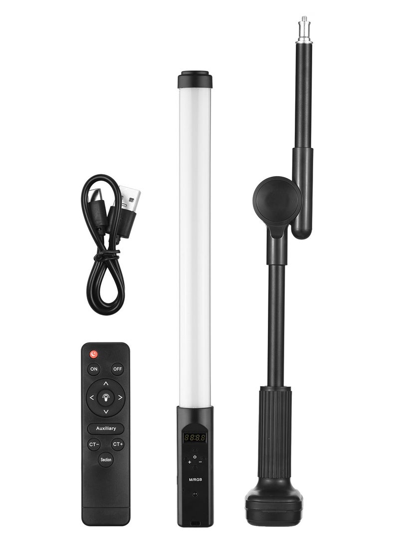 Handheld RGB Tube Light, with Desktop Clip-on Light Stand, Remote Control LED Video Light Wand, 3200K-5500K, Dimmable, 9 Colorful Lighting Effects, Built-in Battery, for Vlog Live Streaming Product