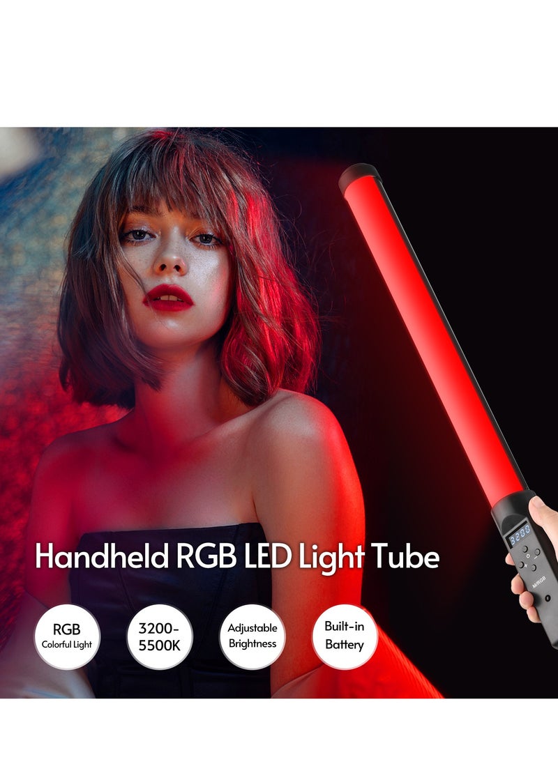 Handheld RGB Tube Light, with Desktop Clip-on Light Stand, Remote Control LED Video Light Wand, 3200K-5500K, Dimmable, 9 Colorful Lighting Effects, Built-in Battery, for Vlog Live Streaming Product