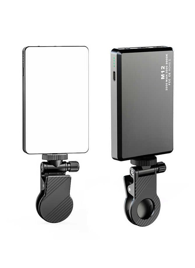 M12 Rechargeable Square Photography Phone Clip LED Fill Light Streaming Makeup Webcam Lighting Zoom Call Pocket Video Light