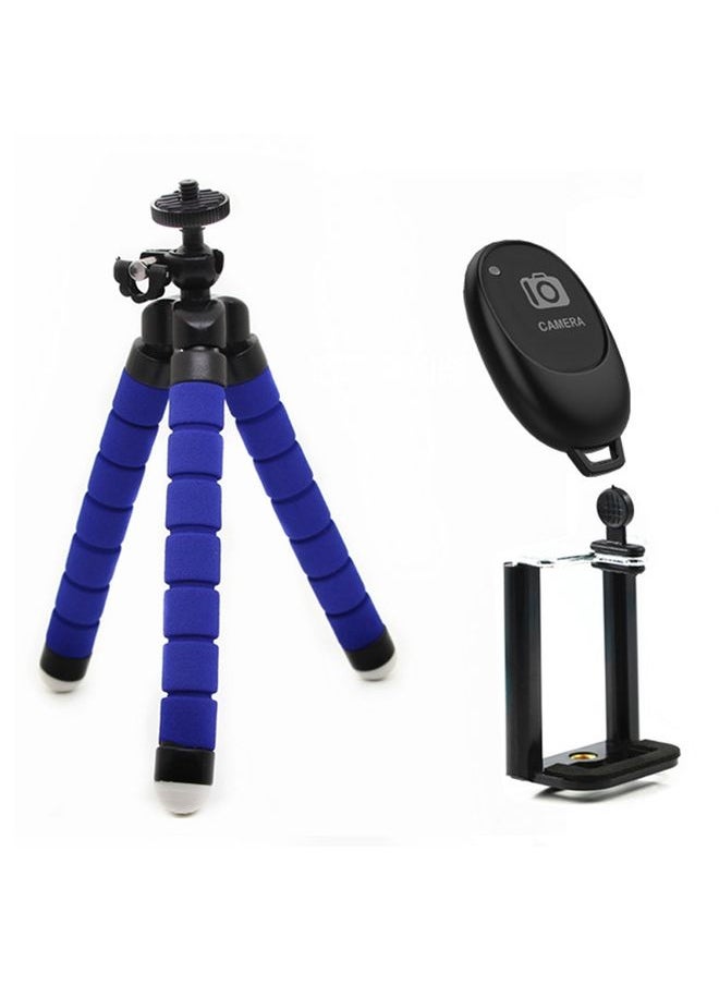 Mini Octopus Flexible Foam Tripod Holder with Phone Clamp & Remote Control (Blue)