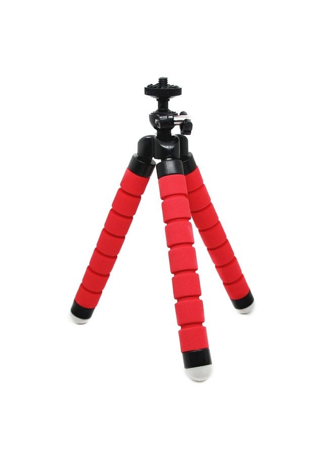 Mini Octopus Flexible Foam Tripod Holder with Phone Clamp & Remote Control (Red)