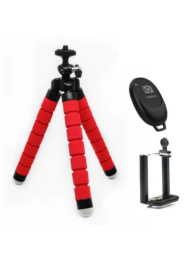 Mini Octopus Flexible Foam Tripod Holder with Phone Clamp & Remote Control (Red)