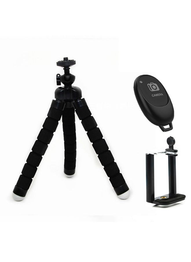 Mini Octopus Flexible Foam Tripod Holder with Phone Clamp & Remote Control(Black)