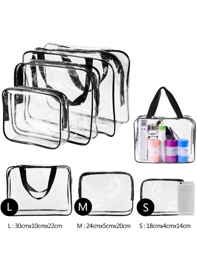 3Pcs Clear Cosmetic Bag Vinyl Air Travel Toiletry Bags Bulk, Water Resistant PVC Packing Cubes with Zipper Closure & Carry Handle for Women Baby Men, Make up brush Case Beach Pool Spa Gym Bag, Black