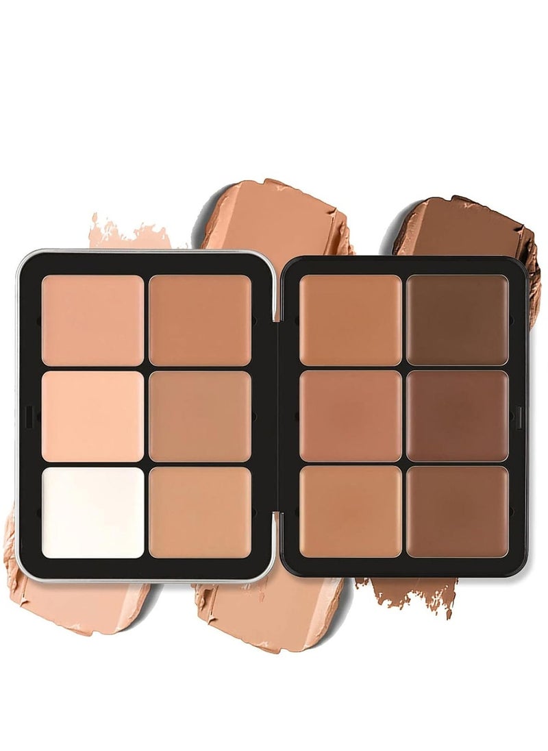 Professional Color Correcting Concealer Cream,12 Color Concealer Foundation Palette,Long-Wearing Full Coverage Makeup and Corrector for Under Eye Dark Circles, Acne & Blemishes, Reduces Redness