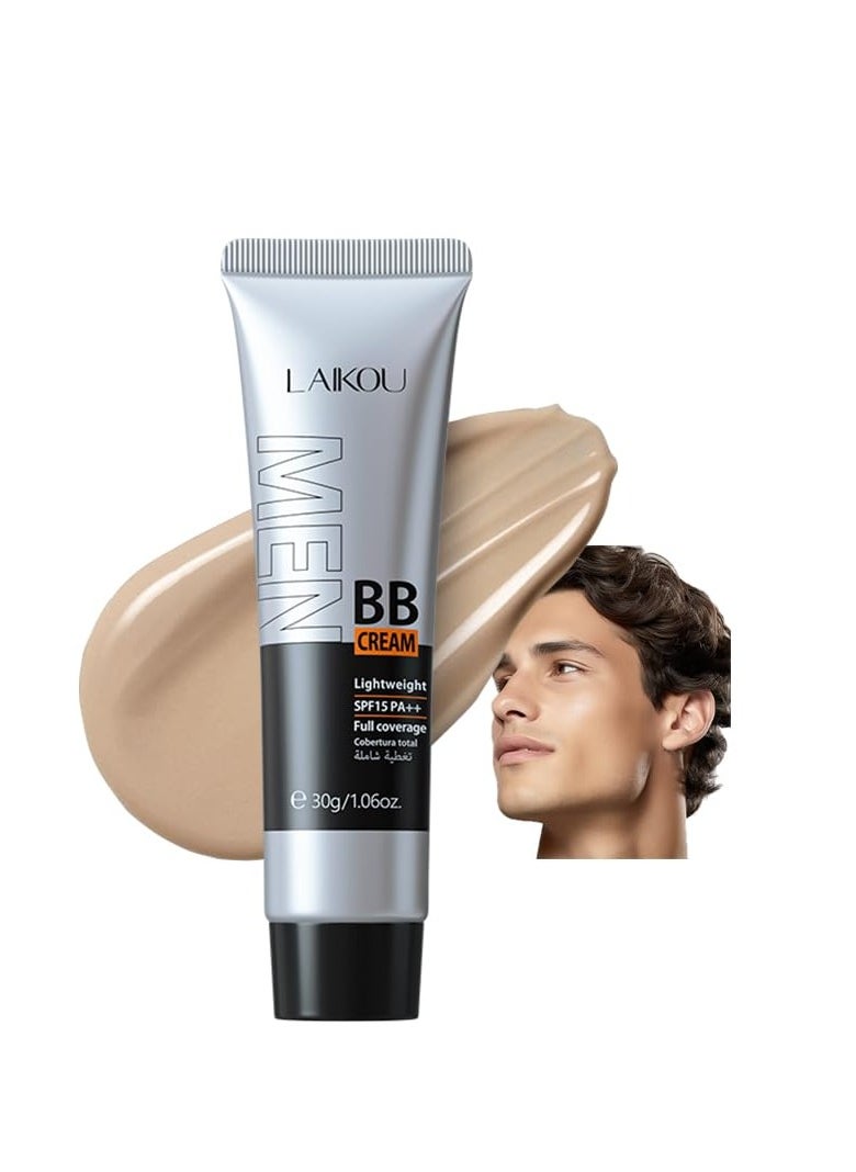 AKARY Hydrating Men BB Cream SPF 15 PA++, Full-Coverage Foundation&Concealer, Mens Face Moisturizer Cream Evens Skin Tone, Oil Control and Cover Flaws, Natural Finish for All Skin Types Natural 240