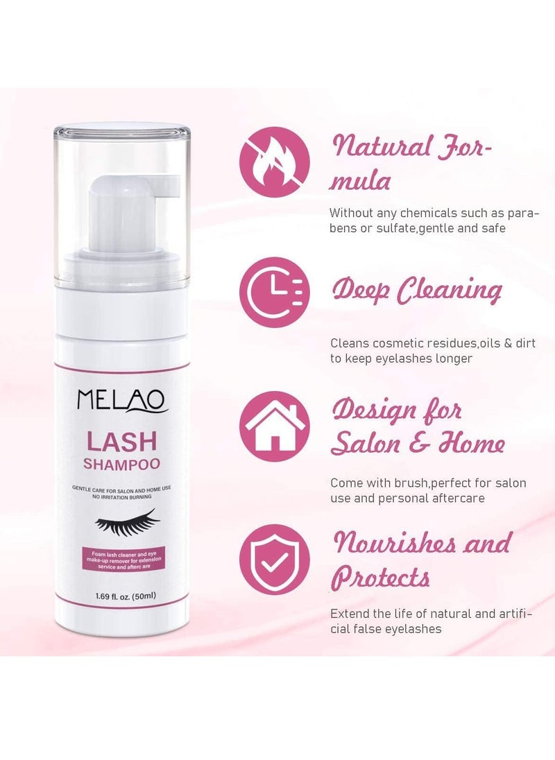 Eyelash Extension Cleanser Eyelid Foaming Cleanser Lash Foam Shampoo for Extensions, Oil, Paraben & Sulfate Free,100% Safe for Natural Lashes, Non-Irritating, Perfect for Professional Salon 1.69 FL OZ