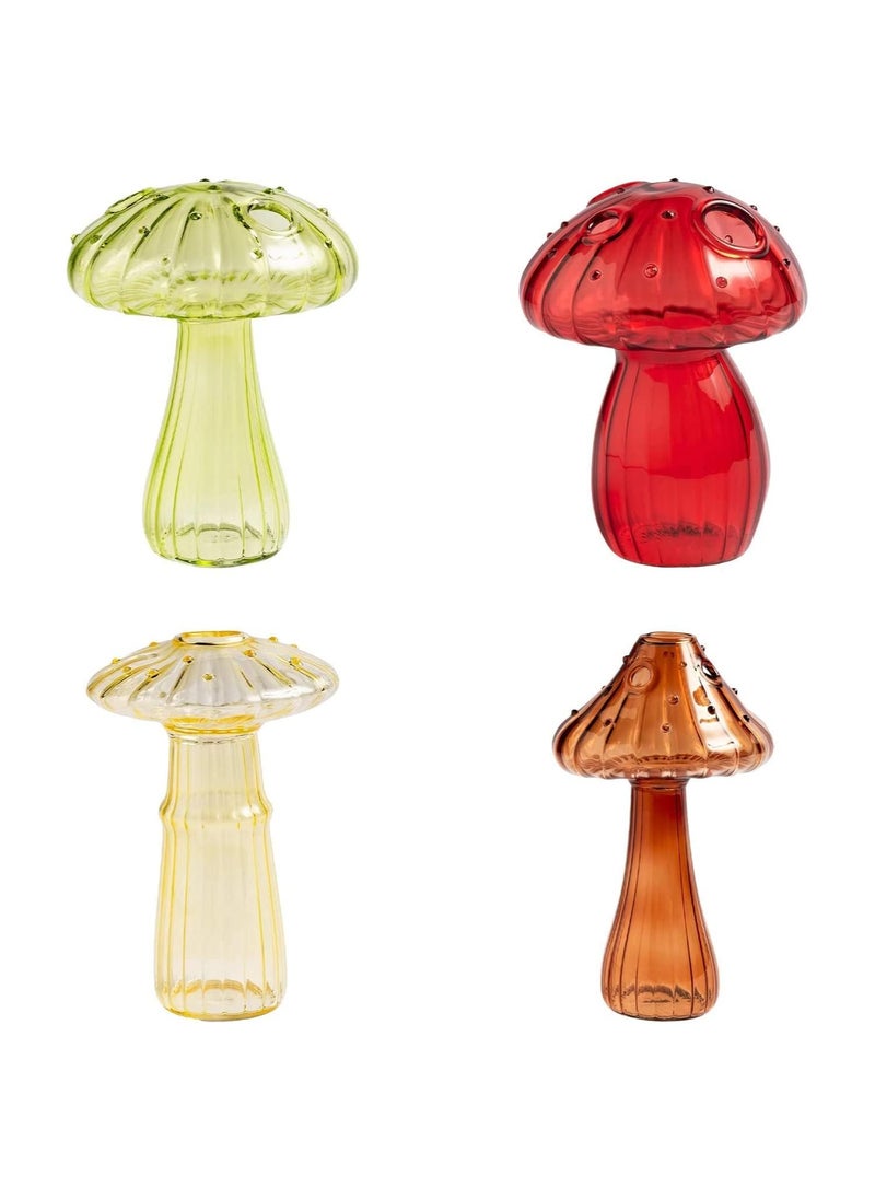 4 PCS Hydroponics Plants Vases, Delicate Mushroom Glass Bud Vases, Mushroom Shaped Vase Terrarium Propagation Station Tabletop Ornaments