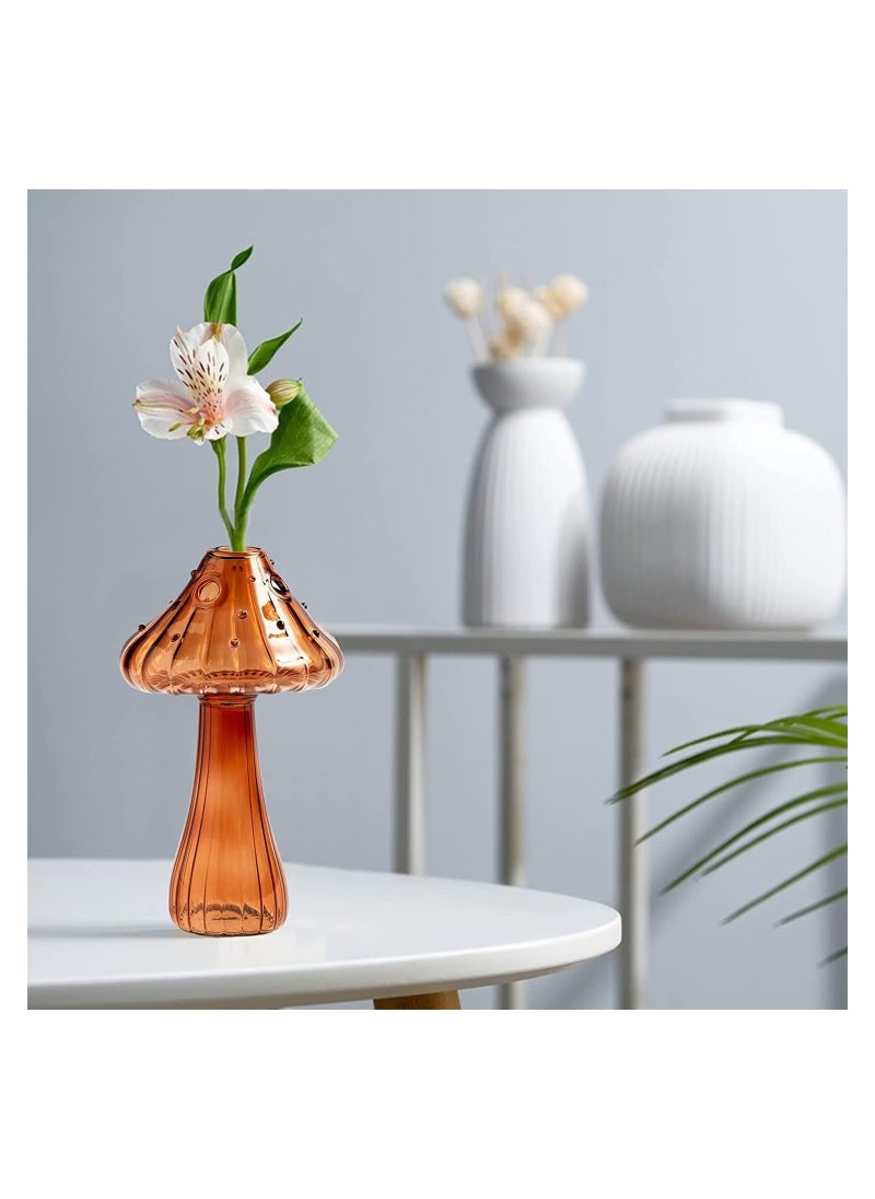 4 PCS Hydroponics Plants Vases, Delicate Mushroom Glass Bud Vases, Mushroom Shaped Vase Terrarium Propagation Station Tabletop Ornaments