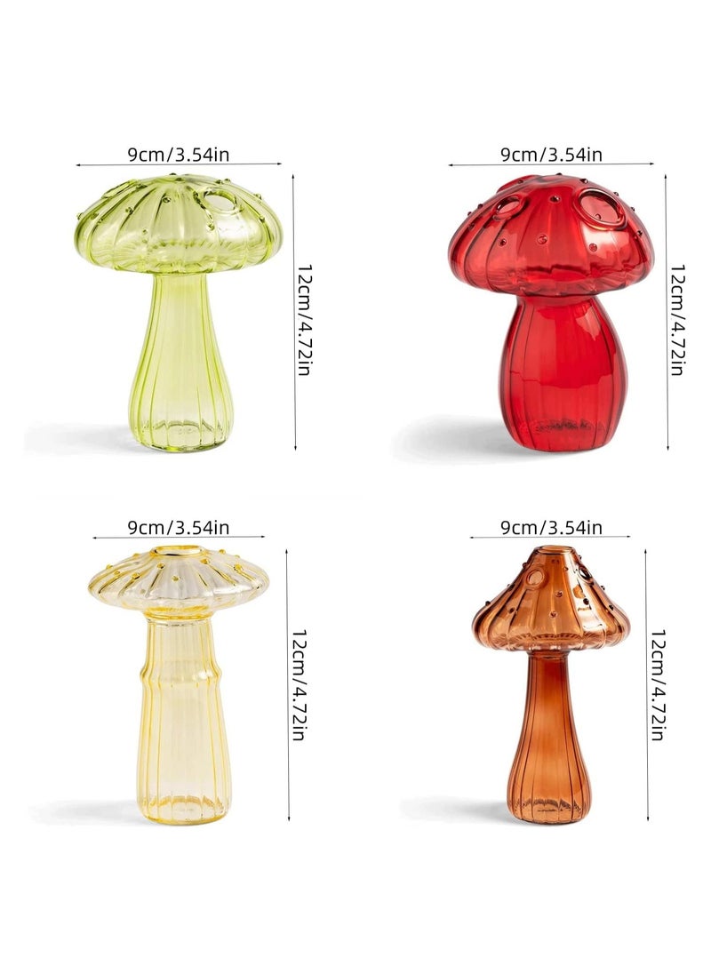 4 PCS Hydroponics Plants Vases, Delicate Mushroom Glass Bud Vases, Mushroom Shaped Vase Terrarium Propagation Station Tabletop Ornaments