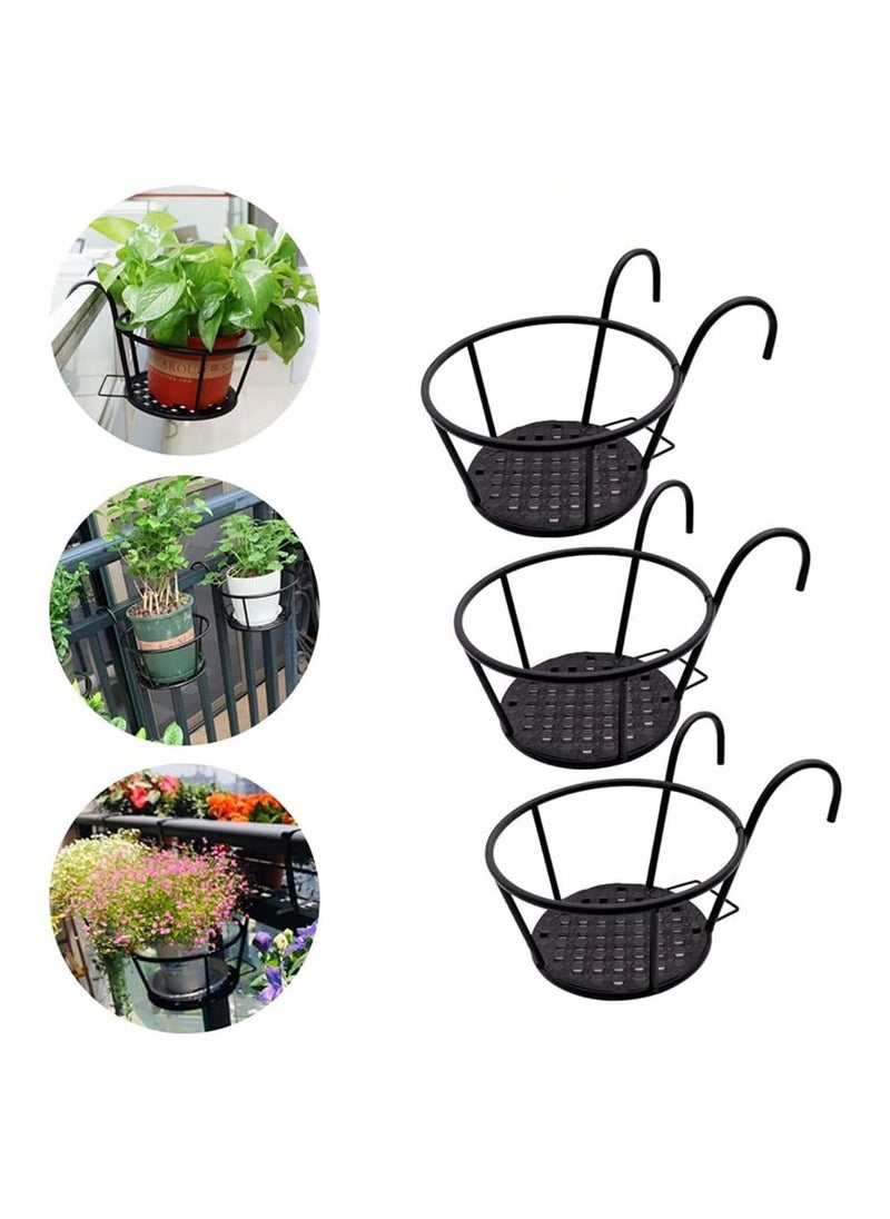 3 Pack Hanging Baskets Iron Flower Pot Holder, Hanging Planter, Plant Stand, Over The Rail Basket for Indoor Outdoor Patio Balcony Garden Pot or Fence Planters