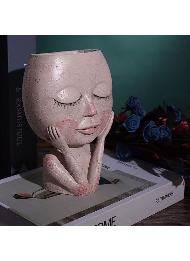 Decorative Modern Face Head Flower Pot Vase Pink One Size