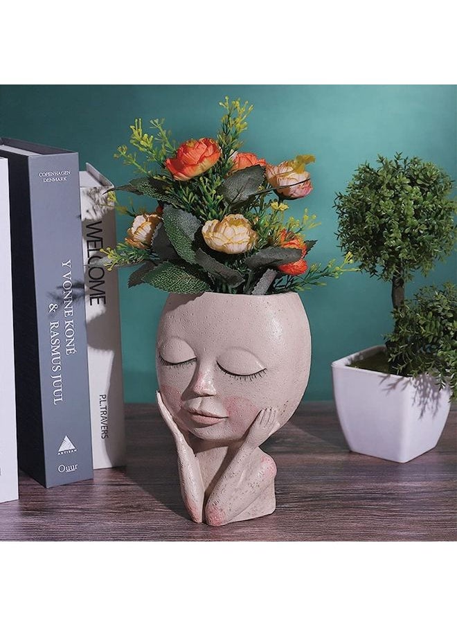 Decorative Modern Face Head Flower Pot Vase Pink One Size