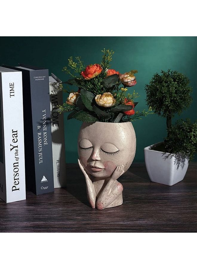 Decorative Modern Face Head Flower Pot Vase Pink One Size