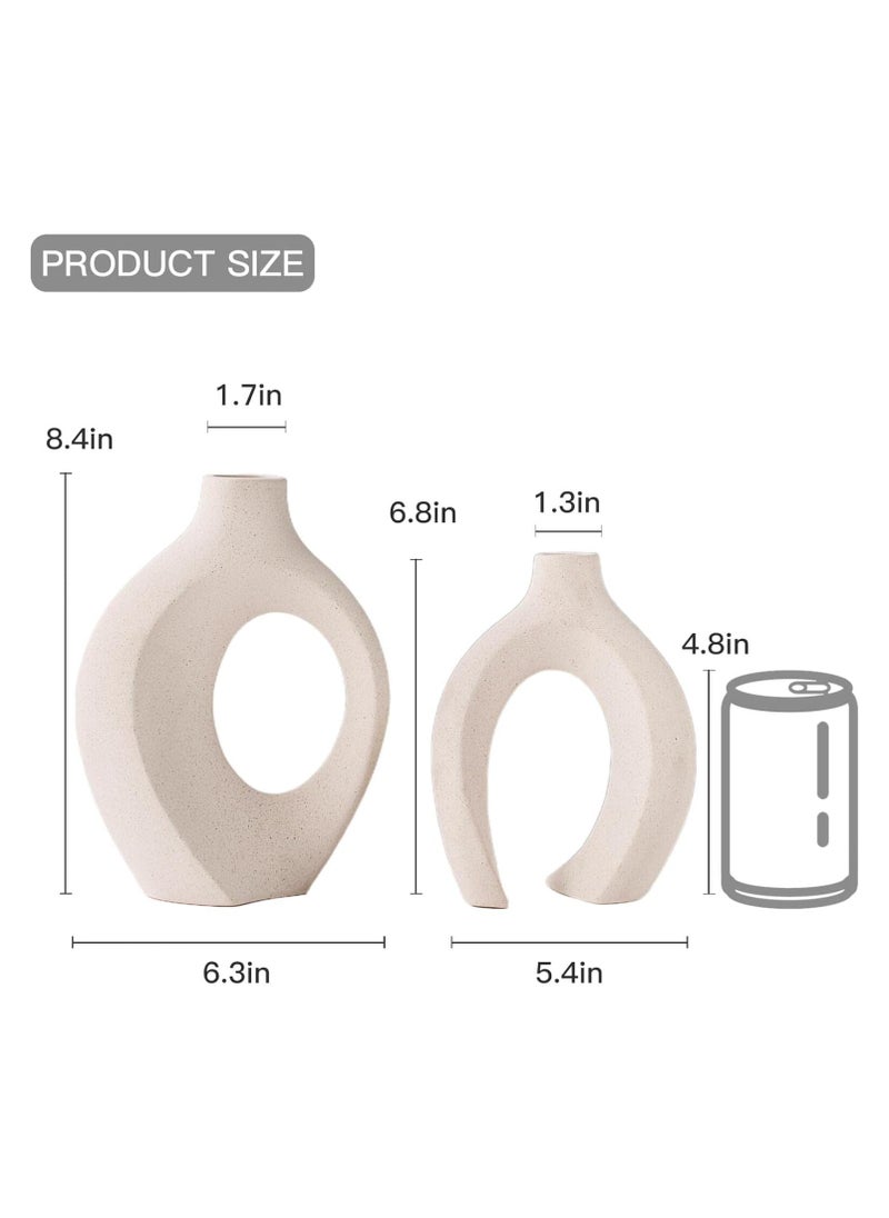 Hollow Ceramic Vase Set of 2, Ceramic Vase for Modern Home Decor, White Boho Donut Vases Nordic Minimalist Decorative Vase for Table Centerpiece Wedding Dining Living Room Office House Decoration