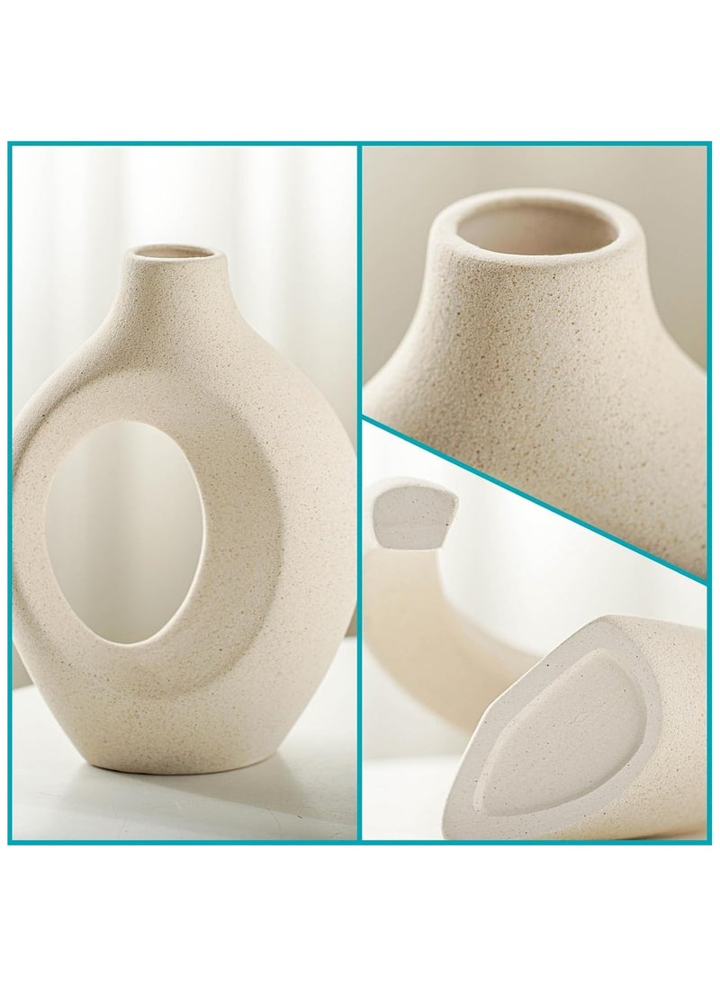 Hollow Ceramic Vase Set of 2, Ceramic Vase for Modern Home Decor, White Boho Donut Vases Nordic Minimalist Decorative Vase for Table Centerpiece Wedding Dining Living Room Office House Decoration