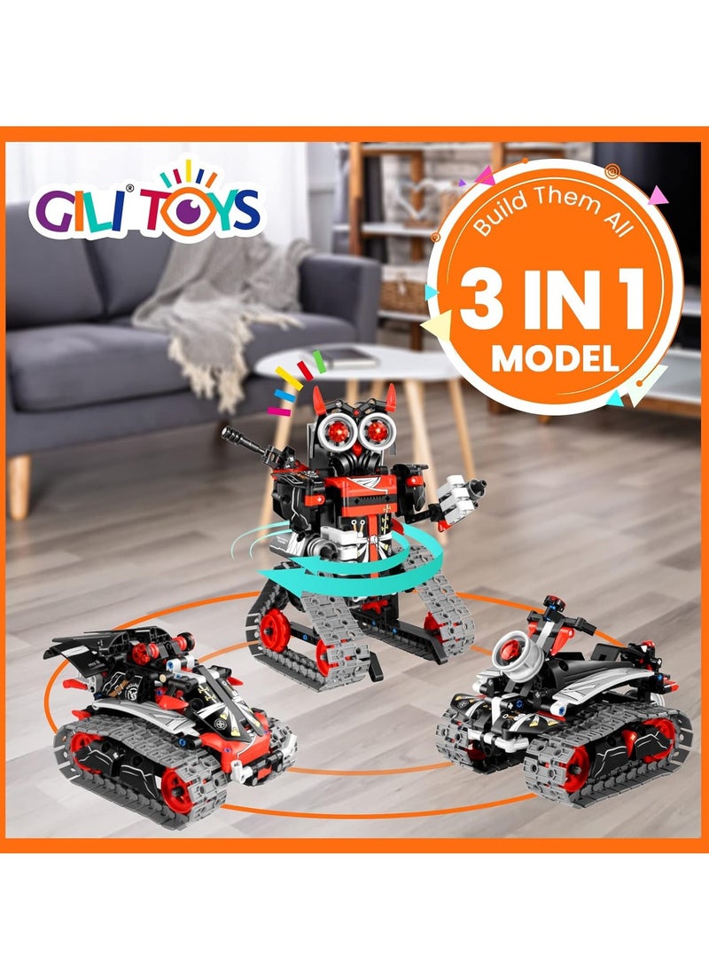 Robot Building Remote Control Gift STEM Building Kit for Boys Ages 8-12 - 3 in 1 Educational Toy for Boys Ages 6 7 8 9 10 11 12+ Kids Birthday Gift - Track Racing Tank Robot (Red Robot)