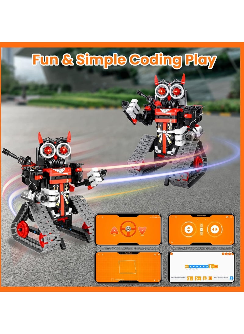 Robot Building Remote Control Gift STEM Building Kit for Boys Ages 8-12 - 3 in 1 Educational Toy for Boys Ages 6 7 8 9 10 11 12+ Kids Birthday Gift - Track Racing Tank Robot (Red Robot)