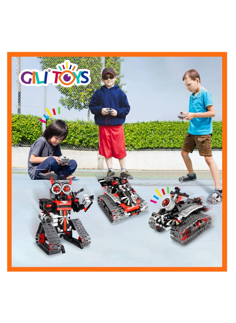 Robot Building Remote Control Gift STEM Building Kit for Boys Ages 8-12 - 3 in 1 Educational Toy for Boys Ages 6 7 8 9 10 11 12+ Kids Birthday Gift - Track Racing Tank Robot (Red Robot)