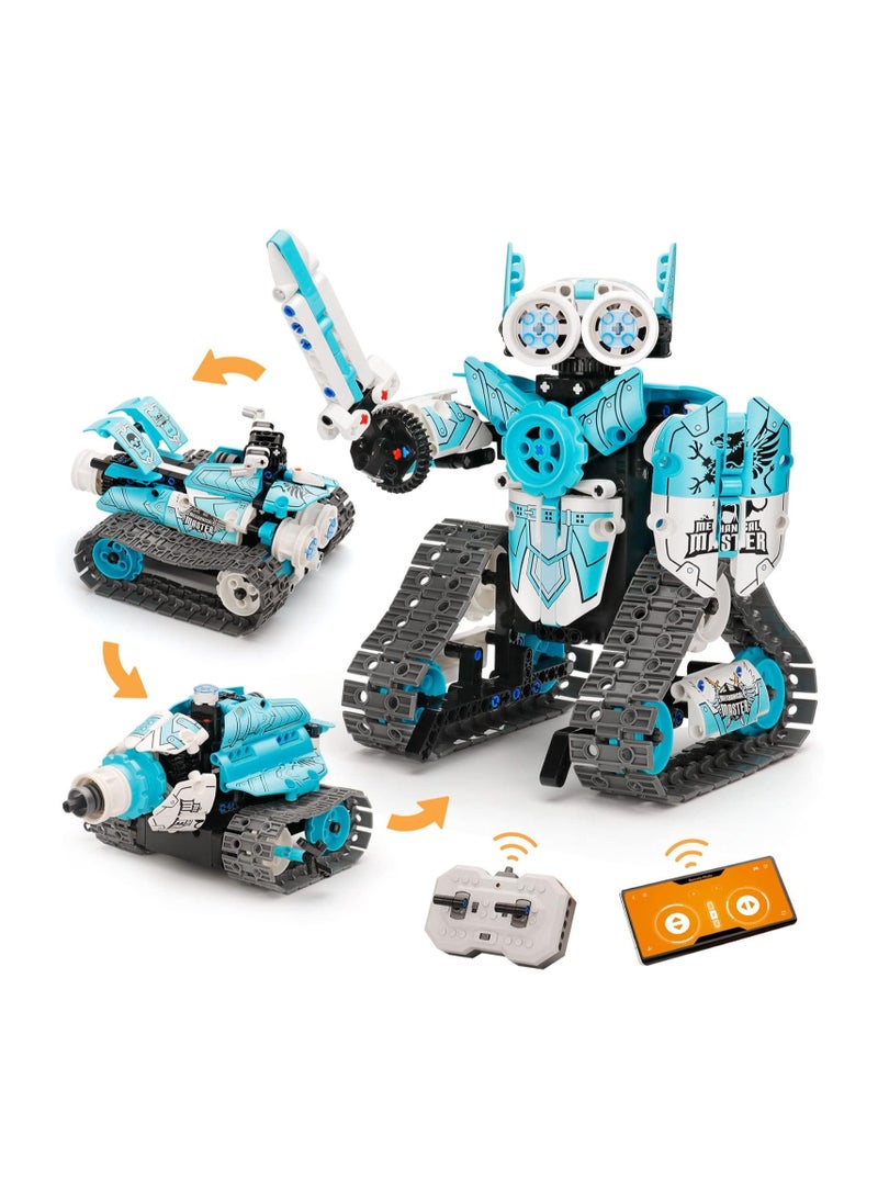 Remote Control Robot Assembly Kit for Kids Ages 6-12 - 3 in 1 STEM Project APP/RC Robot for Kids Ages 8-12 and Up, Creative Birthday Gift Toy for Boys and Girls (Blue Robot)