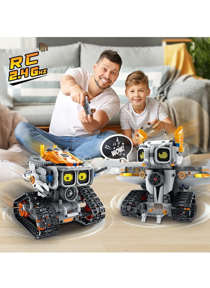 Changeable Expression Robot Building Blocks Set - 3 in 1 Remote Control and APP Support Robot Building Blocks Toy with Sound Effects, Rechargeable Remote Control Robot Birthday Gift for Boys and Girls Over 6 Years Old (Moon Exploration Robot)