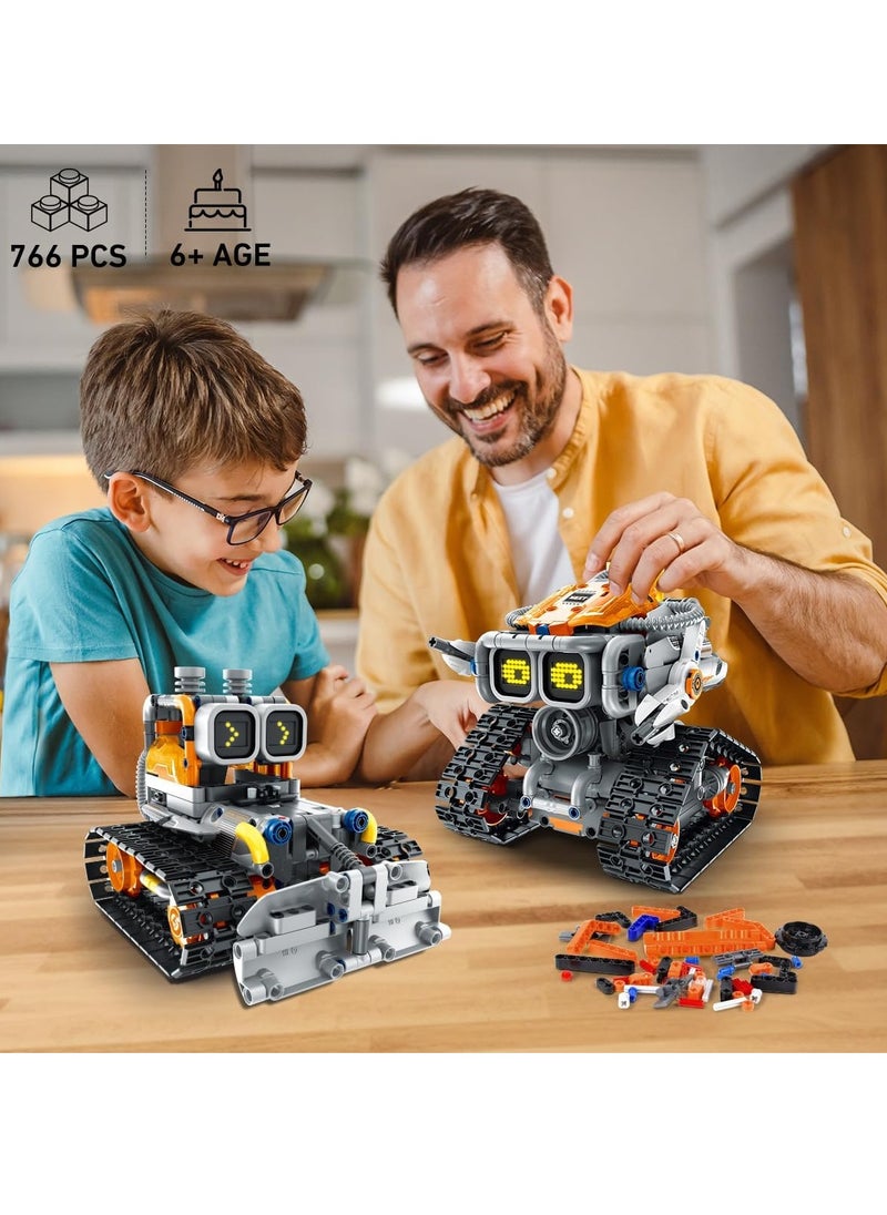 Changeable Expression Robot Building Blocks Set - 3 in 1 Remote Control and APP Support Robot Building Blocks Toy with Sound Effects, Rechargeable Remote Control Robot Birthday Gift for Boys and Girls Over 6 Years Old (Moon Exploration Robot)