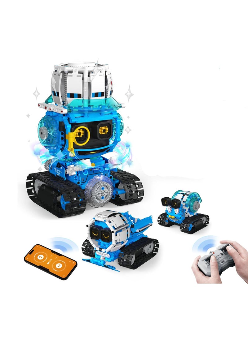 3 in 1 STEM Robot Building Block Toy for Boys Ages 8-13, Remote Control and App Control Set Educational Coding Toy, Kids DIY Sound and Light Interactive Science Set, Gift for Boys Girls Ages 10-12 (Kaito Kid Robot)