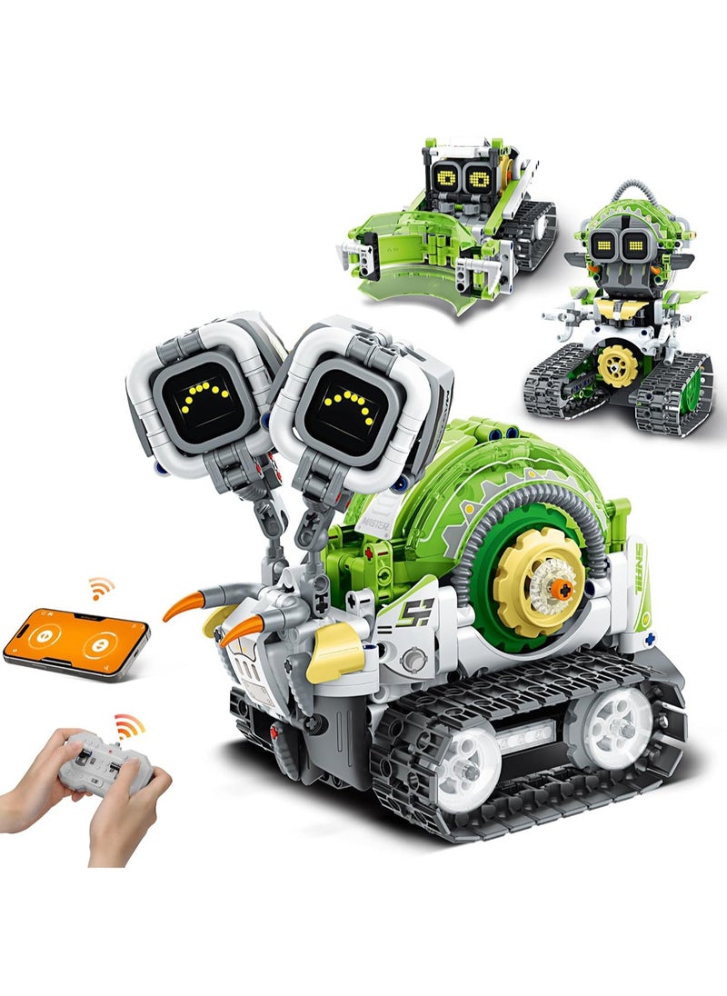 Robot Building Blocks Set, 3 in 1 Remote Control and App Controlled Robot Toy, Educational Programmable Coding Kit for Kids Ages 8-12, Creative Birthday Gift for Boys Girls Ages 8+ (Snail Robot)